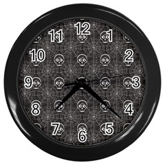 Skull And Spider Web On Dark Background Wall Clock (black) by FloraaplusDesign