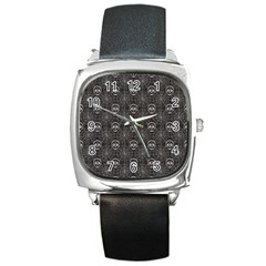 Skull And Spider Web On Dark Background Square Metal Watch