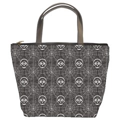 Skull And Spider Web On Dark Background Bucket Bag by FloraaplusDesign