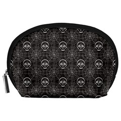 Skull And Spider Web On Dark Background Accessory Pouch (large) by FloraaplusDesign