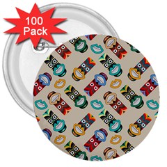 Ethnic Tribal Masks 3  Buttons (100 Pack)  by tmsartbazaar