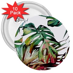 Watercolor Monstera Leaves 3  Buttons (10 Pack)  by goljakoff