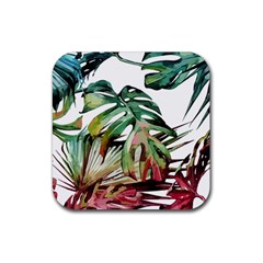 Watercolor Monstera Leaves Rubber Coaster (square)  by goljakoff