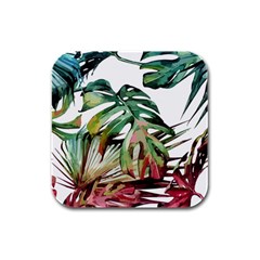 Watercolor Monstera Leaves Rubber Square Coaster (4 Pack)  by goljakoff