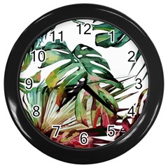 Watercolor Monstera Leaves Wall Clock (black) by goljakoff