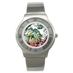 Watercolor Monstera Leaves Stainless Steel Watch by goljakoff