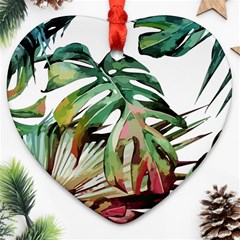 Watercolor Monstera Leaves Heart Ornament (two Sides) by goljakoff