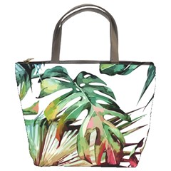 Watercolor Monstera Leaves Bucket Bag by goljakoff