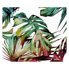 Watercolor Monstera Leaves Double Sided Flano Blanket (small)  by goljakoff