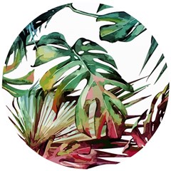 Watercolor Monstera Leaves Wooden Puzzle Round by goljakoff