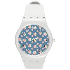 Pink Vintage Roses Round Plastic Sport Watch (m) by FloraaplusDesign