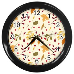 Pretty Leaves Pattern Wall Clock (black) by designsbymallika