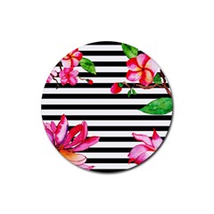 Black And White Stripes Rubber Round Coaster (4 Pack)  by designsbymallika