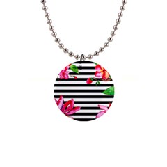 Black And White Stripes 1  Button Necklace by designsbymallika