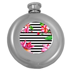 Black And White Stripes Round Hip Flask (5 Oz) by designsbymallika