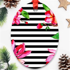 Black And White Stripes Oval Ornament (two Sides) by designsbymallika