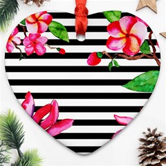 Black And White Stripes Heart Ornament (two Sides) by designsbymallika