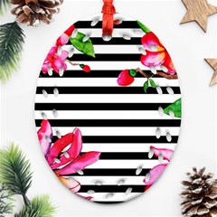 Black And White Stripes Ornament (oval Filigree) by designsbymallika