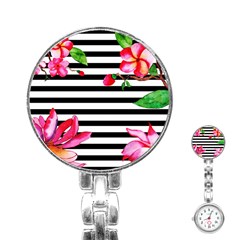 Black And White Stripes Stainless Steel Nurses Watch by designsbymallika