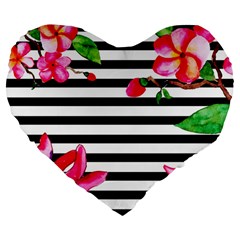 Black And White Stripes Large 19  Premium Flano Heart Shape Cushions by designsbymallika