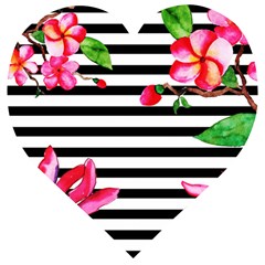 Black And White Stripes Wooden Puzzle Heart