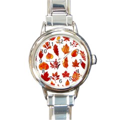 Autumn Pattern Round Italian Charm Watch by designsbymallika