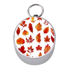 Autumn Pattern Mini Silver Compasses by designsbymallika