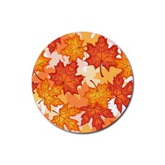 Autumn Leaves Pattern Rubber Round Coaster (4 Pack)  by designsbymallika