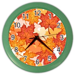 Autumn Leaves Pattern Color Wall Clock by designsbymallika