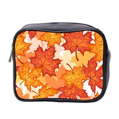 Autumn Leaves Pattern Mini Toiletries Bag (two Sides) by designsbymallika