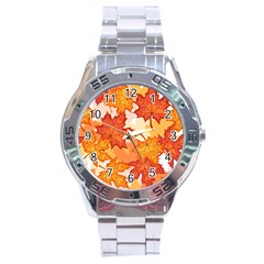 Autumn Leaves Pattern Stainless Steel Analogue Watch by designsbymallika