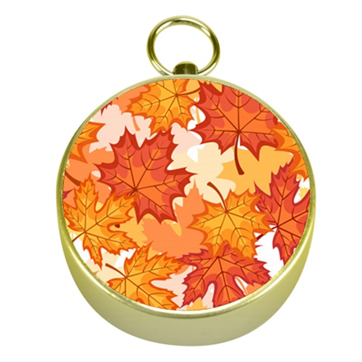 Autumn Leaves Pattern Gold Compasses