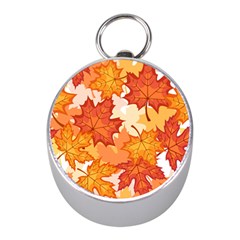 Autumn Leaves Pattern Mini Silver Compasses by designsbymallika