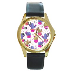 Cactus Love 4 Round Gold Metal Watch by designsbymallika