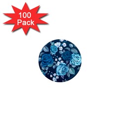 Blue Floral Print  1  Mini Magnets (100 Pack)  by designsbymallika