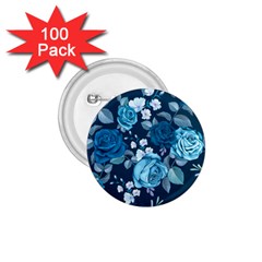 Blue Floral Print  1 75  Buttons (100 Pack)  by designsbymallika