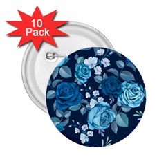 Blue Floral Print  2 25  Buttons (10 Pack)  by designsbymallika