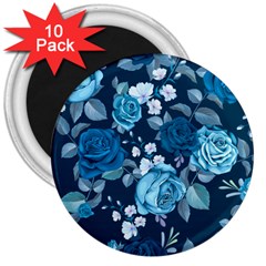 Blue Floral Print  3  Magnets (10 Pack)  by designsbymallika