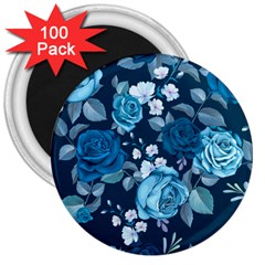 Blue Floral Print  3  Magnets (100 Pack) by designsbymallika