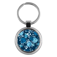 Blue Floral Print  Key Chain (round) by designsbymallika