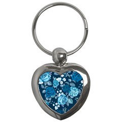 Blue Floral Print  Key Chain (heart) by designsbymallika