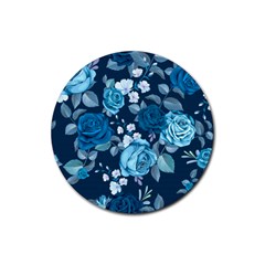 Blue Floral Print  Rubber Round Coaster (4 Pack)  by designsbymallika