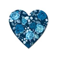 Blue Floral Print  Heart Magnet by designsbymallika