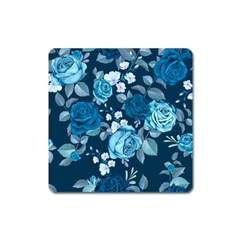 Blue Floral Print  Square Magnet by designsbymallika