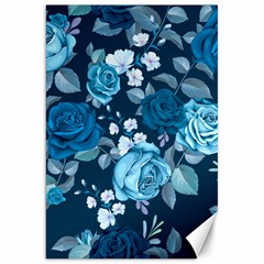 Blue Floral Print  Canvas 20  X 30  by designsbymallika