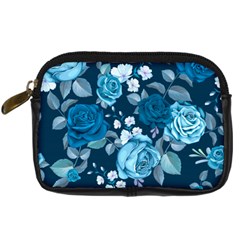 Blue Floral Print  Digital Camera Leather Case by designsbymallika