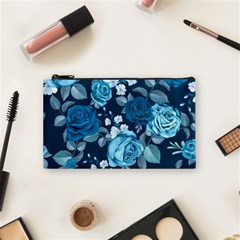 Blue Floral Print  Cosmetic Bag (small) by designsbymallika