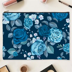 Blue Floral Print  Cosmetic Bag (xxxl) by designsbymallika