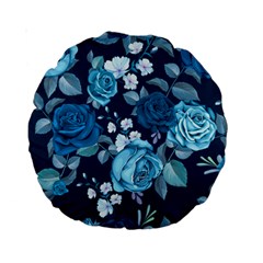 Blue Floral Print  Standard 15  Premium Round Cushions by designsbymallika