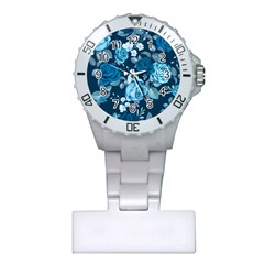 Blue Floral Print  Plastic Nurses Watch by designsbymallika